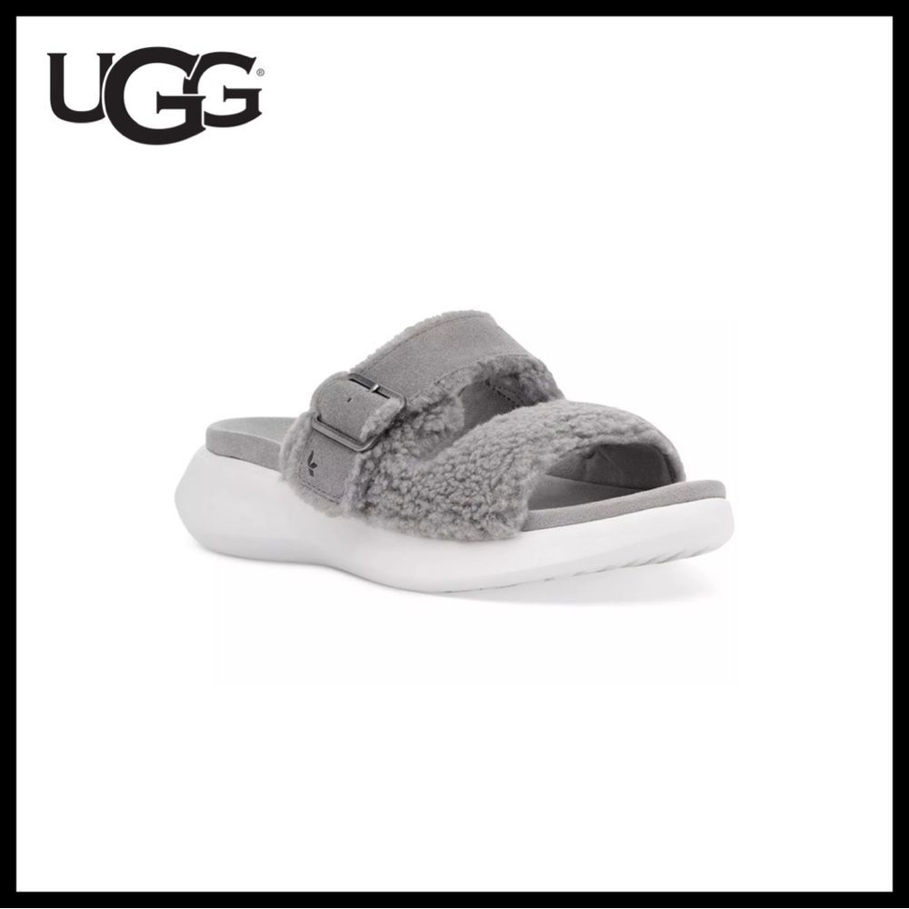 Koolaburra By UGG Women's Pasea Faux Fur Slip-On Slide Sandals in Wild Dove Gray